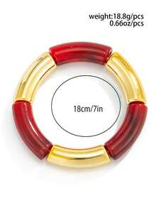 1 pieza Brazalete de resina con teñido anudado rojo vintage de moda y capas, brazalete elástico con tubo curvo de CCB, brazalete de resina con cuentas de teñido anudado rojo de Angola exagerado y de alta gama, adecuado para uso diario, fiestas y vacaciones de mujeres