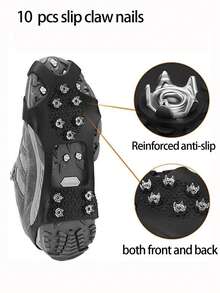 1 Pair 10-Teeth Anti-Slip Snow And Ice Gripper Crampons With Adjustable Straps, Suitable For Hiking, Ice Climbing, Winter Walking - Fits Over Shoes To Enhance Traction On Icy Surfaces And Prevent Slipping - Multicolor - View 6