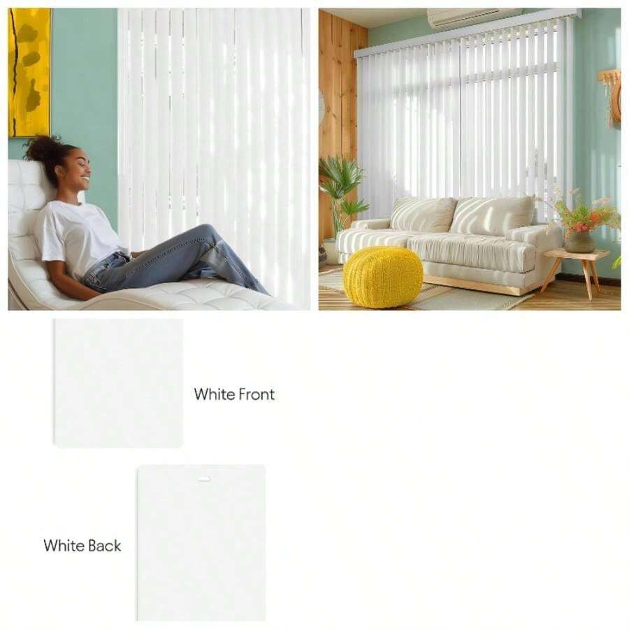 - Persianas verticales de PVC de repuesto, curvadas, lisas, color marfil, 82.5 pulgadas de largo, 5 piezas, longitud recortable - 2 + Blanco - Ver 1