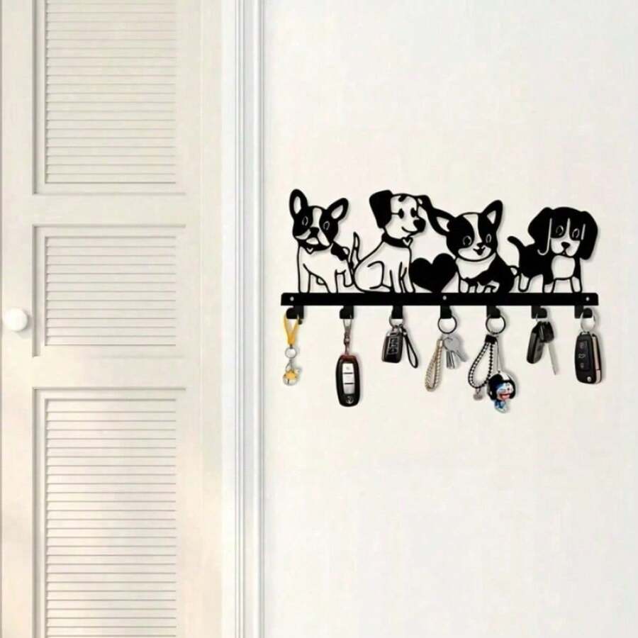 Vintage Metal Dog Wall Decor - Modern Cute Cartoon Puppy Design, Waterproof & Rustproof, Easy Peel & Stick Removable Decal For Living Room, Bedroom, Bathroom | Perfect Gift For Dog Lovers, Animal Themed Home Accents - 彩色 - 查看 1