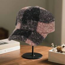 Gorra de béisbol de felpa a cuadros para hombre y mujer, clásica, ajustable, para otoño e invierno. - Negro - Ver 6
