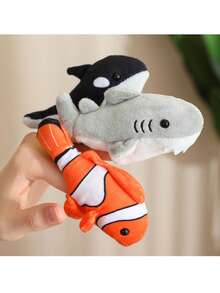 1件可爱海洋系列动物手指偶毛绒玩具，包括迷你鲨鱼、虎鲸、海龟、螃蟹、章鱼、小丑鱼手指偶，亲子互动玩具，儿童生日礼物 - 彩色 - 查看 3