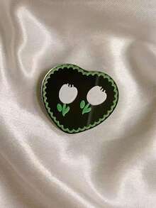 1pc Tulip Heart Shaped Acrylic Makeup Mirror, Foldable Desk Bubble Phone Holder Stand