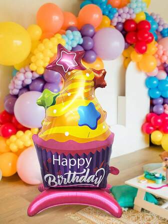 1 st stående folieballong för födelsedagstårta, stjärntårtdekor, lämplig för födelsedagsfest, desserttemafest, evenemangsfirande, inomhus-/utomhusdekor, stämningsfulla fotorekvisita