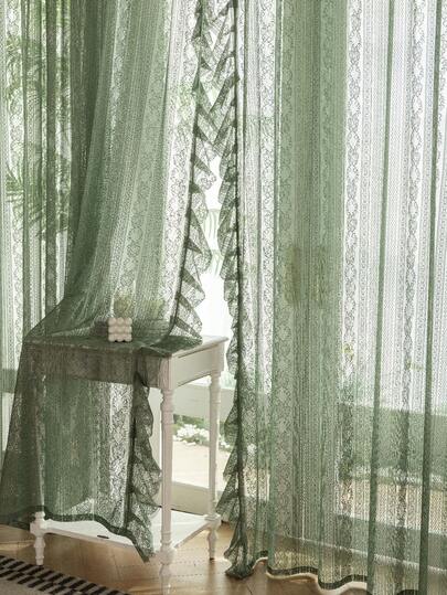 1 st bohemisk stil ihålig fyrkantig rutig gardinstång med tofsficka, transparent gardin, modern minimalistisk dekorativ värmeisolerande gardin, lämplig för alla årstider