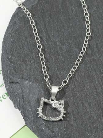  1pc Sanrio Cute Cartoon Hollow Hello Kitty Pendant Necklace, Fashionable & Versatile Neck Accessory