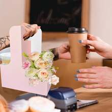 5件/10件/20件咖啡提花盒（白色、棕色、粉色、绿色）、活动派对盒、牛皮纸花篮、奶茶包、外卖盒、甜点蛋糕花束盒、花卉配件，适用于聚会、母亲节礼物、生日派对、公司团队建设、朋友礼物、随身携带的会议礼物、办公室、户外。 - 彩色 - 查看 10