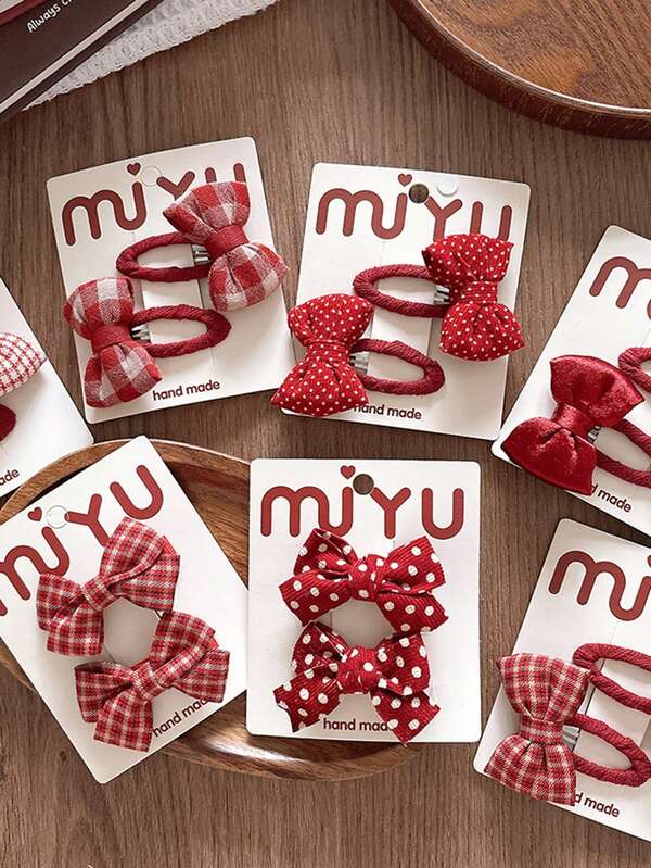 2 piezas/set de pinzas para el cabello con lazo a cuadros rojos y dulces, pinzas para el cabello con tela envuelta a lunares, accesorios decorativos para el peinado, adecuados para uso diario y festivo, regalos, viajes, regalos para mujeres, artículos para el cabello, rellenos de calcetines