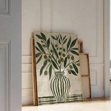 1 pieza Arte de pared botánico escandinavo - Impresión en lienzo de naturaleza muerta abstracta verde oliva, sin marco, decoración moderna para el hogar para sala de estar y dormitorio, regalo de inauguración de casa para amigos, diseño minimalista y estético, decoración botánica, obra de arte para dormitorio, obra de arte abstracta, fondo texturizado, impresión de alta calidad, diseño de interiores
