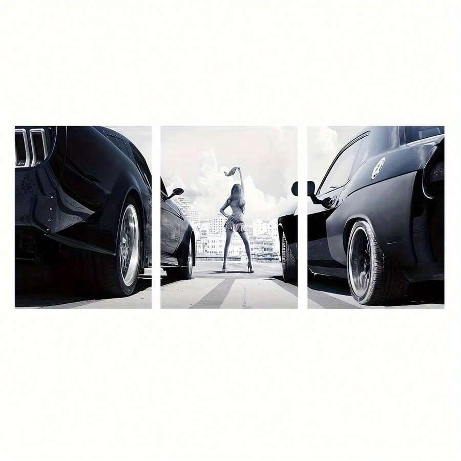 Decoración de habitación Juego de 3 piezas de arte de pared de lienzo sin marco de supercoches modernos, impresiones de póster de coches de carreras para la decoración de la sala de estar - Multicolor - Ver 1
