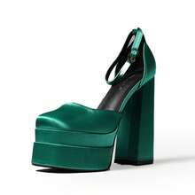 Women Platform Block Heel Ankle Strap Pumps – Closed Round Toe Chunky High Heel Party Shoes For Wedding, Work, Prom, Night Out & Holiday Events - 薄荷綠 - 查看 2