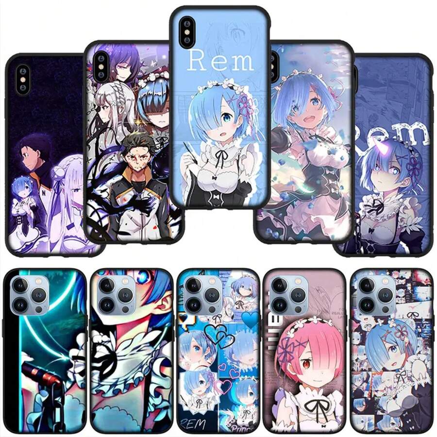 Re Zero Rem Emilia Anime Phone Cover Case for  14 13 12 Mini 11 Pro XS Max X XR 6 7 8 6S Plus + SE Soft Casing,Covercompatible with  17 Hülle, 17 pro Hülle, 17 promax Hülle
