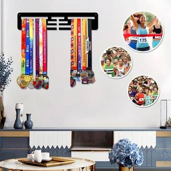 1 pieza Estante decorativo de metal elegante para exhibir medallas - Estante de almacenamiento decorativo montado en la pared, adecuado para medallas y cintas, perfecto para la decoración del hogar, la oficina y los espacios al aire libre