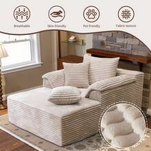 48.4-Inch Modern Corduroy Accent Chair With Ottoman, Modular Sectional Sleeper Cloud Couch And Chaise Lounge | Convertible Sofa Bed With Foldable, Spacesaving Design For Living Room, Office, Apartment, And Bedroom | Featuring Soft Fabric Upholstery, Durable Construction, No Assembly Required, And Includes Pillows | Stylish Boneless Loveseat, Comfy Couch, And Contemporary Lounge Chair All In One Versatile Piece Of Furniture