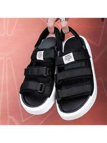 Sandalias de los deportes de los hombres al aire libre desgaste grueso fondo playa zapatos casuales adolescentes conducción deportes al aire libre cien sandalias - Blanco y Negro - Ver 5