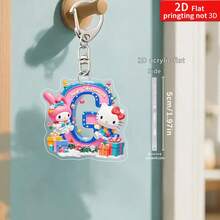 Sanrio Impresión plana 2D, 1 llavero acrílico de Sanrio, 26 letras del alfabeto en inglés de Melody y Hello Kitty, colgante con inicial de nombre, colgante de bolso lindo, llavero de pareja, llavero de coche, adecuado para Navidad, Acción de Gracias, decoración del Día de San Valentín, regalo de carnaval, regalo de Navidad Impresión plana 2D