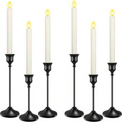 2 Sets/6pcs Matte Black Candle Holders, Suitable For Fireplace, Dining Table, Home Decor, Cone Candle Holders, Black Metal Candle Stands, For Halloween, Christmas