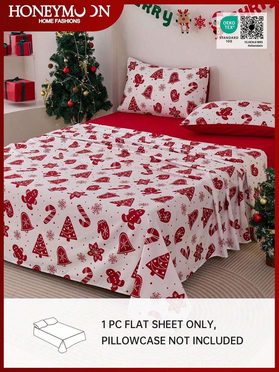 1 Stück Flachbettlaken mit Lebkuchenmann Motiv, 80g Mikrofaser, weich, hypoallergen, atmungsaktiv, maschinenwaschbar, knitterfrei, bleich- und krumpfecht, strapazierfähige Webung, schicke, liebevolle Bettwäsche, Oeko-Tex zertifiziert