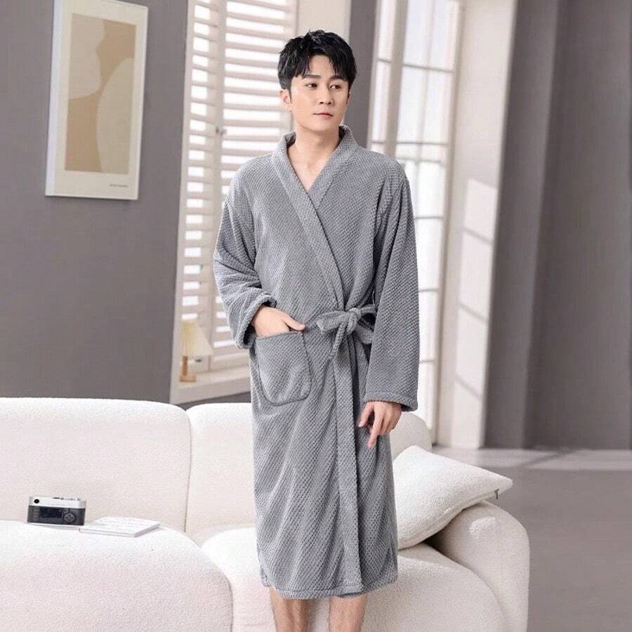 1pc European & American Style Men's Bathrobes, Unisex Absorbent Quick-Dry Bathrobe, Suitable For All Seasons - Multicolor - View 1