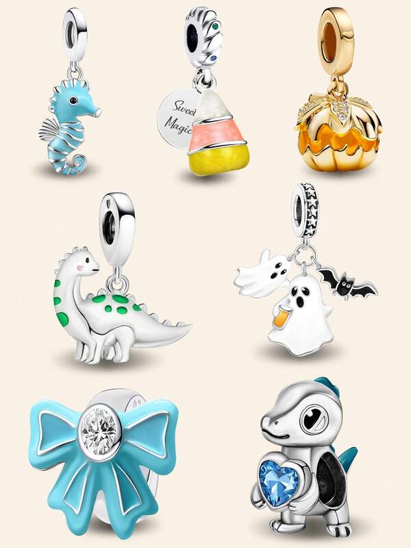 1 pieza Elegante cuentas de plata de ley 925 con forma de corazón de dinosaurio, adecuado para pulseras y brazaletes de mujer, manualidades de joyería DIY y combinación con atuendos diarios, decoración de joyería para niñas