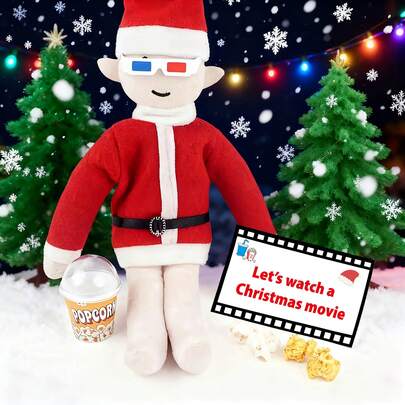 7pcs Christmas Prop Gift Set, Christmas Gift Packaging Set, Christmas Decorations, Props For Shelves - Christmas Promotion, Christmas Stocking Stuffers, Christmas Advent Calendar, Cute And Fun Props - Includes Popcorn, Glasses, Movie Night