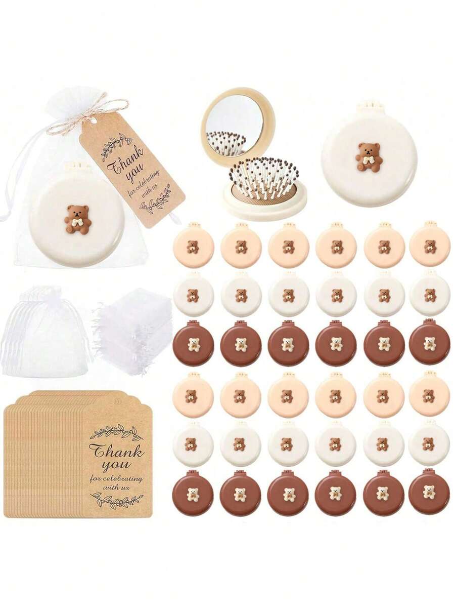 36/18/9pcs-Aby Shower Favors Party Favors,Baby Gender Reveal Party Supplies Favors,Compact Mirrors Combs Bulk Wedding Party Favors For Guests, Portable Purse Travel Mirrors Hair Brush Set With Thank You Tag Organza Bag,Travel Comb With Mirror Multicolor, Simple And Portable, Foldable Comb, Solid Color Mini Folding Airbag Massage Comb, Pocket Comb, Portable Outdoor, Home - Multicolor - View 1