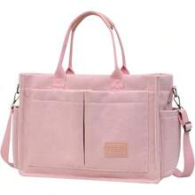 Bolsas de Pana Tote para Mujeres Bolsa de Mano Bolso Tote Bolsas Bandolera Gran Capacidad Bolsa Crossbody con Cremallera para Libros, Idónea para el Trabajo, Viajes, para la Universidad - Rosa - Ver 6