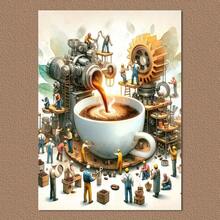 1pc Canvas Coffee Wall Art Print, Abstract Industrial Coffee Machine Scene, High-Quality Canvas Poster For Home, Office, Cafe Decor, Unique Gift Idea - A - View 1