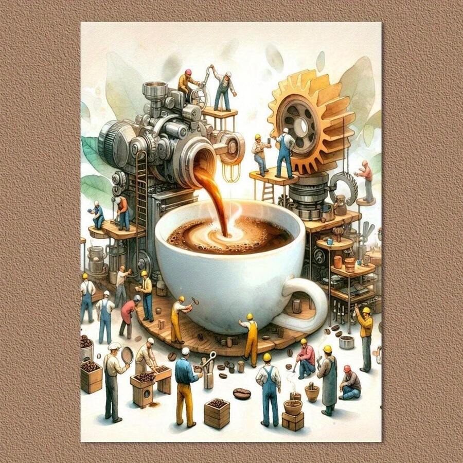 1pc Canvas Coffee Wall Art Print, Abstract Industrial Coffee Machine Scene, High-Quality Canvas Poster For Home, Office, Cafe Decor, Unique Gift Idea - A - View 1