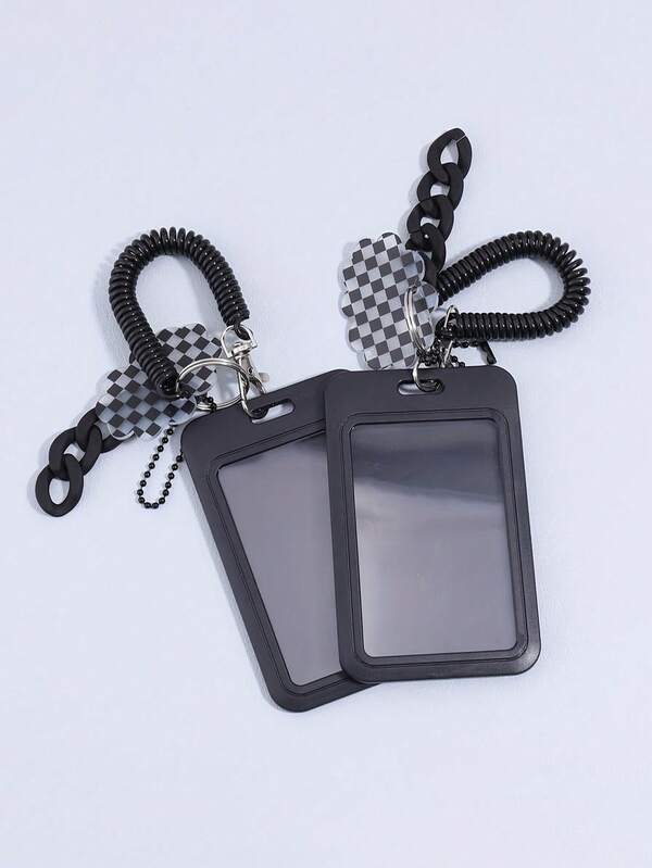 1 pieza Portador de tarjeta negro exquisito, llavero con decoración de nube - Para almacenamiento y protección de tarjeta de identificación y tarjeta de crédito, formato horizontal o vertical disponible, diseño de moda con llavero colgante, regalo para amigos