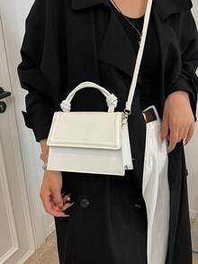 Solid Color Pleated Edge Handbag, Flap Crossbody Bag For Women, Retro Style, White Bag - White - View 3
