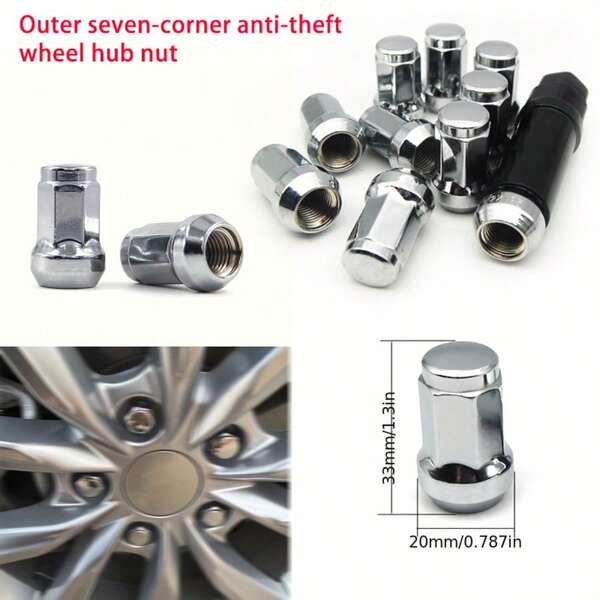 20 pezzi/set Dadi ruota in ferro universali con foro piccolo per modifica auto, viti per cerchi a 7 angoli