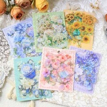 30 件复古花卉贴纸手工日记本 DIY 装饰剪贴簿相册工艺品、垃圾日记装饰用品、DIY 垃圾日记装饰拼贴贴纸节日装饰圣诞节万圣节情人节 - 彩色 - 查看 1