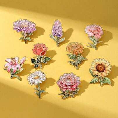 A Set Of Flower-Themed Badges With Bright Colors, Made Using Enamel Craftsmanship. They Have Delicate Details And Can Be Used As Accessories To Adorn Clothes, Adding A Touch Of Life Aesthetics And Personalized, Making Them Suitable For Daily Wear.