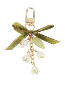 1pc Unisex Japanese Style Cute Lily Flower Keychain, Green Nature Inspired Pendant Bag Charm, Korean/Japanese Aesthetic - màu xanh lá - Xem 4