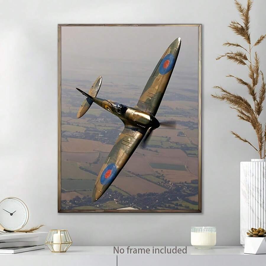 Vintage WWII Spitfire Fighter Poster: 12X16Inch (30X40Cm) Canvas Art Print For Bedroom Or Living Room Decor - Multicolor - View 1