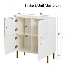 Modernes weißes MDF-Sideboard mit Griffen aus Zinklegierung und Beinen aus Stahl: elegante Aufbewahrungsmöbel für Wohnzimmer, Schlafzimmer und Flur.