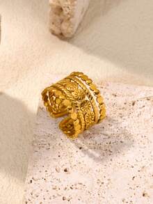 1 Stück klassischer, modischer, Cut Out geometrischer Kugelring mit Perlen, offener Ring für Frauen und Männer, Edelstahlschmuck