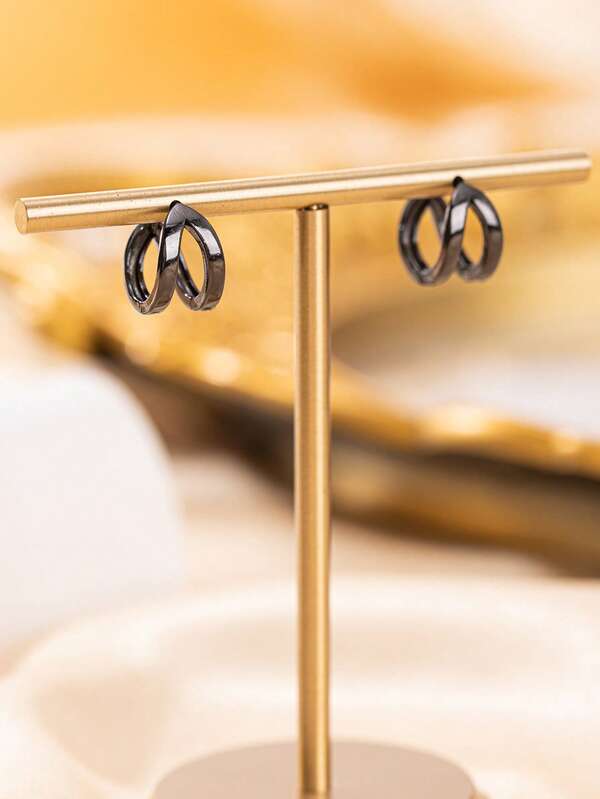 1 Pair Hoop Earrings With Double Arched Design, Suitable For Daily Wear, Great Gift