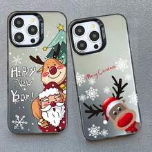 Cute Christmas Santa Elk New Year Gifts Phone Case Covercompatible with  15 14 Pro MAX 13 11 12 XS SE XR 7 16 8Plus Laser Hard Cover Fundas,Covercompatible with  17 Hülle, 17 pro Hülle, 17 promax Hülle