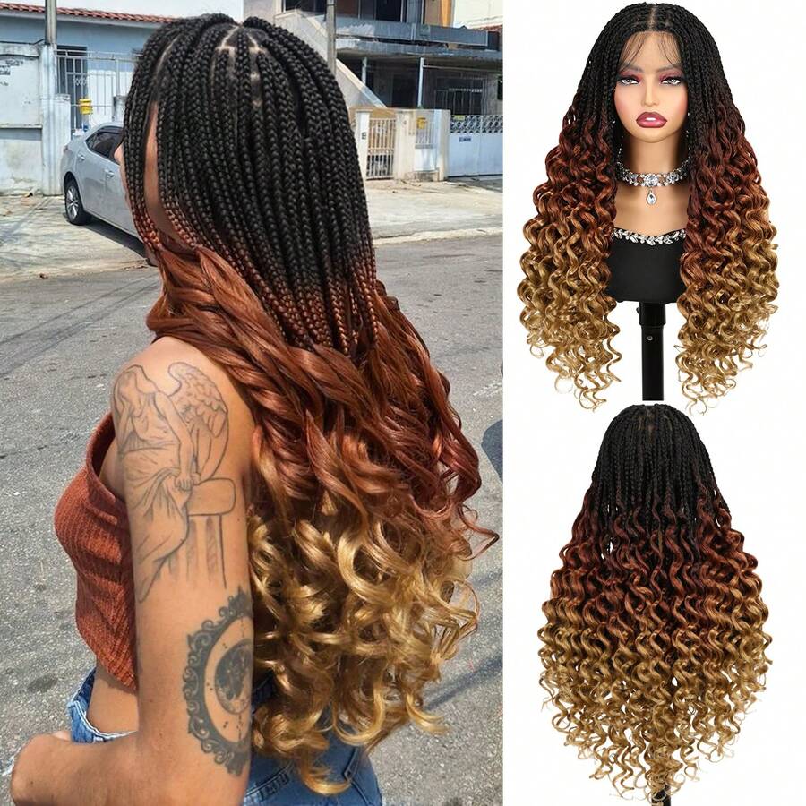 Tóc giả xoăn toàn bộ bằng ren nâu Kontless Briaids 360 ren Omber nâu Durban bện tóc giả tóc tổng hợp tóc giả sóng sâu 24 inch tóc giả tóc xoăn kiểu Pháp tóc tết tóc dài tóc xoăn đuôi tóc tóc giả sóng cơ thể dài tóc giả tóc xoăn tết cho cuộc sống hàng ngày