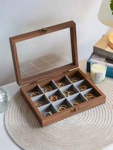 1 Pc. Large-Capacity Vintage Walnut Jewelry Storage Box. Clear Glass Allows For Intuitive Storage, Making It Easy To Access And Store. The Delicate, Glossy Texture Is Durable And Easy To Wipe, Ensuring A Neat Appearance Even With Long-Term Use. The Drawer-Style Compartments Allow Necklaces, Earrings, Bracelets