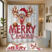 1/4pcs Retro Style Blackout Shower Curtain, Bathroom Decor Shower Curtain With Hooks, Discounted Polyester Shower Curtain For Dorm, Polyester Shower Curtain, Best-Selling Polyester Shower Curtain