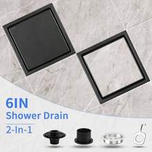 6 Inch Shower Drain Tile Insert Matte Black, Stainless Steel Square Floor Drain With 2 In 1 Cover, Shower Drain Flange, Hair Catcher - Đen mờ + 6 IN - Xem 7