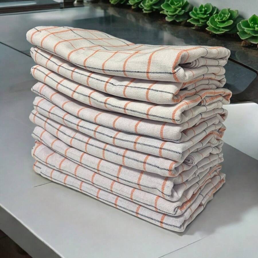 Set Of 15 Plain Checkered Kitchen Towels (No Pattern) 41x65 Cm Napkins With Wide Hem - Nhiều màu - Xem 1