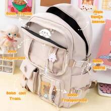 Women's Backpack School Backpack Large Capacity With Keychain Waterproof Korean Rabbit Bear - Màu xanh lam - Xem 2