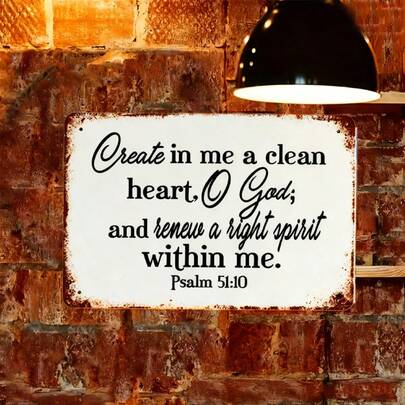1 Piece Of Vintage Metal Sign, Nostalgic Wall Art Decoration, Inspirational English Text Content "Create In Me A Clean Heart", Suitable For Nostalgic Wall Art Decoration In Bars, Cafes, Pubs, Garages, Shops, Home Posters, Can Be Hung In Living Rooms, Home Office Decorations, Outdoor Hanging Decorations.