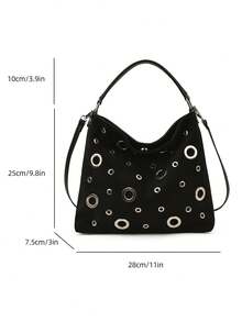 Borsa a secchiello leggera, casual business, monoblocco, stile retrò punk, con borchie in metallo, adatta per l'autunno e l'inverno. Alla moda e versatile per gli spostamenti, può essere indossata come borsa a spalla, a tracolla o a mano. Adatta per giovani donne, studentesse universitarie, nuove arrivate e professioniste. Perfetta per ufficio, università, lavoro, business, pendolarismo, attività all'aperto, viaggi e uscite.