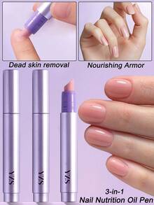3支装美甲精华笔，三合一去角质保湿修护指甲油笔，去角质指甲锉笔，带刮擦和抛光功能，专业DIY美甲沙龙使用 - 紫色 - 查看 1