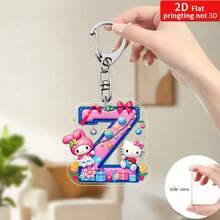 Sanrio Impresión plana 2D, 1 llavero acrílico de Sanrio, 26 letras del alfabeto en inglés de Melody y Hello Kitty, colgante con inicial de nombre, colgante de bolso lindo, llavero de pareja, llavero de coche, adecuado para Navidad, Acción de Gracias, decoración del Día de San Valentín, regalo de carnaval, regalo de Navidad Impresión plana 2D